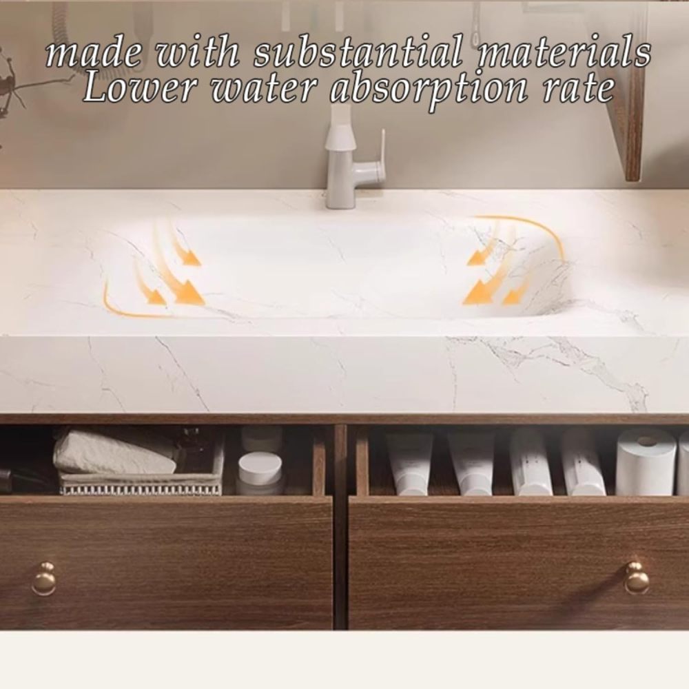 72IN Floating Bathroom Vanity with Sink - Bathroom Sink Cabinet with Seamless Basin & Smart Anti-Fog Mirror, Complete Accessories, Fully Assembled, Wood B