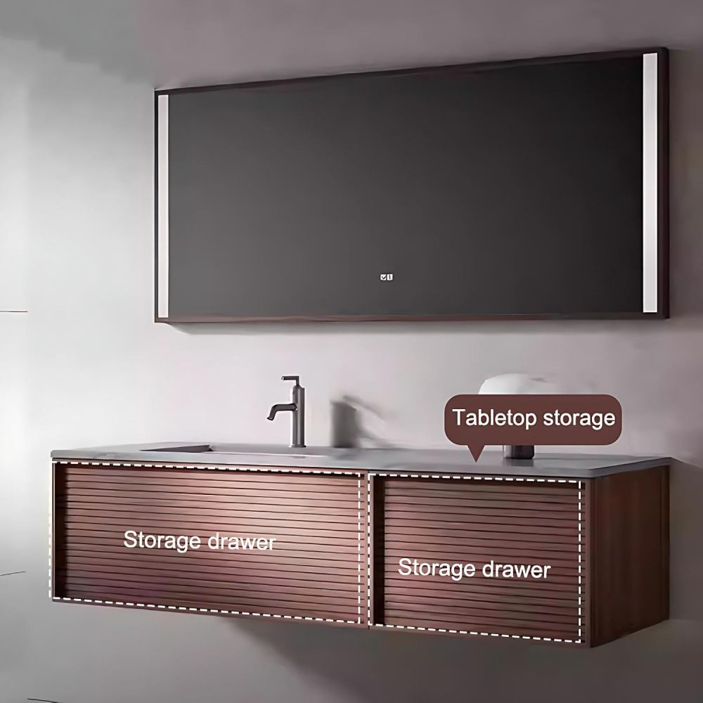 32IN Bathroom Vanity with Sink - Floating Bathroom Vanity with Smart Defog Mirror, Solid Wood Sink Cabinet with 2 Large Capacity Drawers, No Assembly Required