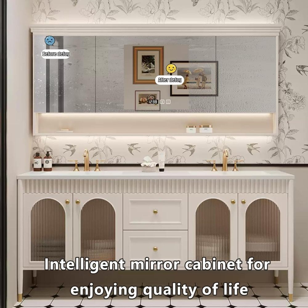 72IN Bathroom Vanity with Sink - Wall-Mounted Bathroom Vanity with Smart Anti-Fog LED Mirror & Seamless Basin, Complete Accessorie, Fully Assembled, White