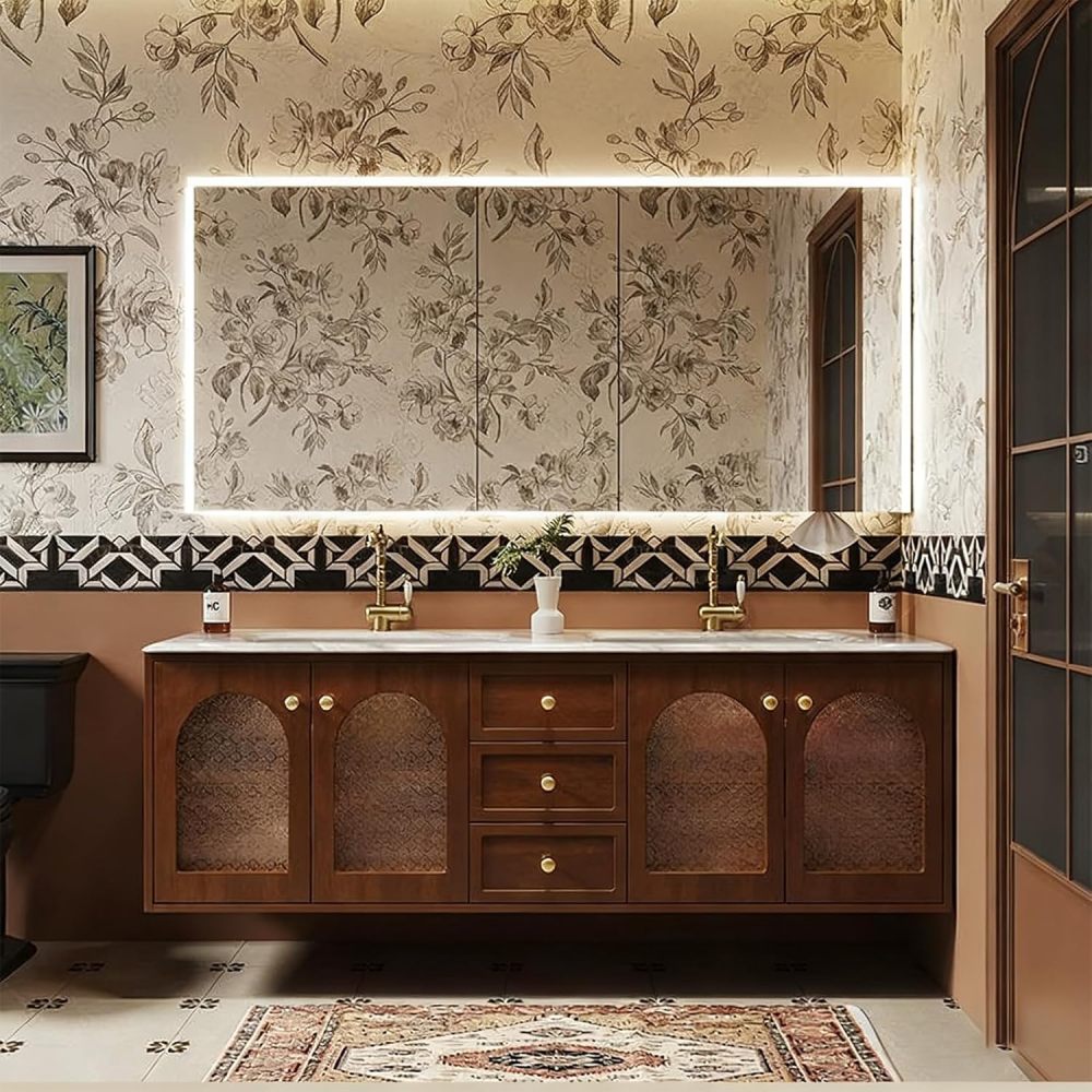 72IN Modern Bathroom Vanity with Sink, Solid Wood Wall-Mounted Bathroom Vanity, Smart Anti-Fog Mirror, Stylish Storage with Drawers, Fully Assembled