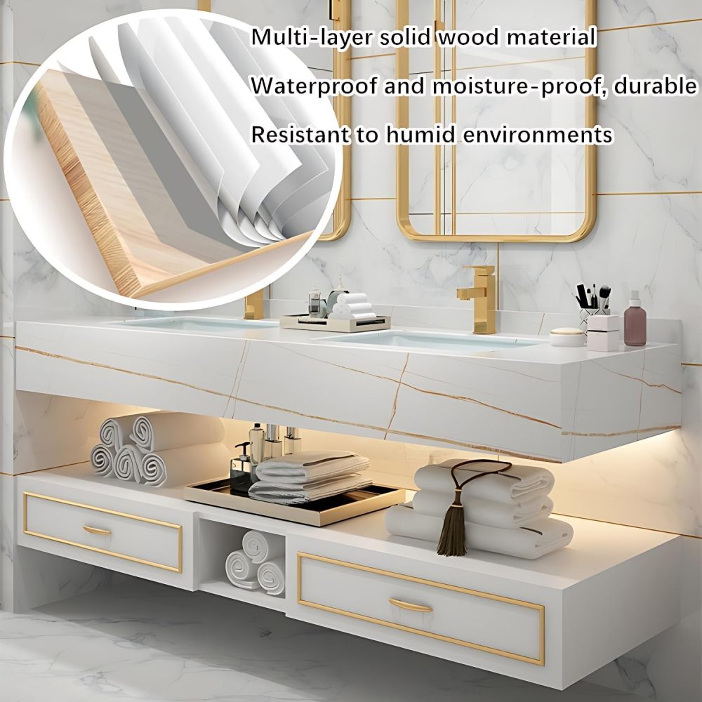 Bathroom Vanity with Sink - Modern Double Sink Bathroom Vanity Set,Includes Faucet & Smart Defog Mirror Combination | Suitable for Large Spaces | Multi-Layer Solid Wood Material (White, 88")