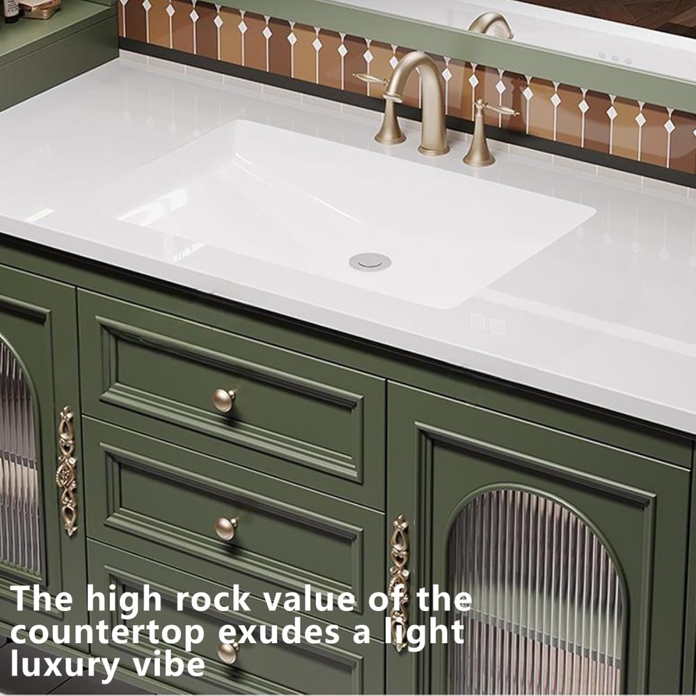 72IN Bathroom Vanity with Sink - Modern Stylish Bathroom Vanity with Smart Anti-Fog Mirror & Storage Cabinet, Complete Accessories, Fully Assembled, Green