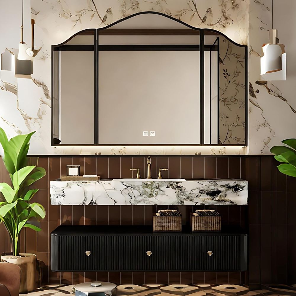 60IN Bathroom Vanity - Luxury Bathroom Vanity with Smart Defog Mirror, Simple Sink Cabinet with 3 Large Capacity Drawers & Seamless Sink, No Assembly Required
