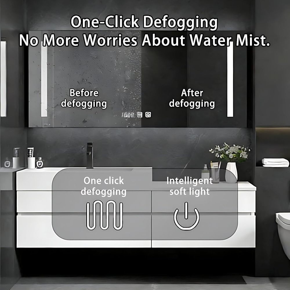 60IN Bathroom Vanity - Modern Bathroom Vanity with Smart Defog Mirror, One-Touch Defog & Lighting, Floating Bathroom Sink Cabinet with 4 Drawers, Multi-Layer Solid Wood Material