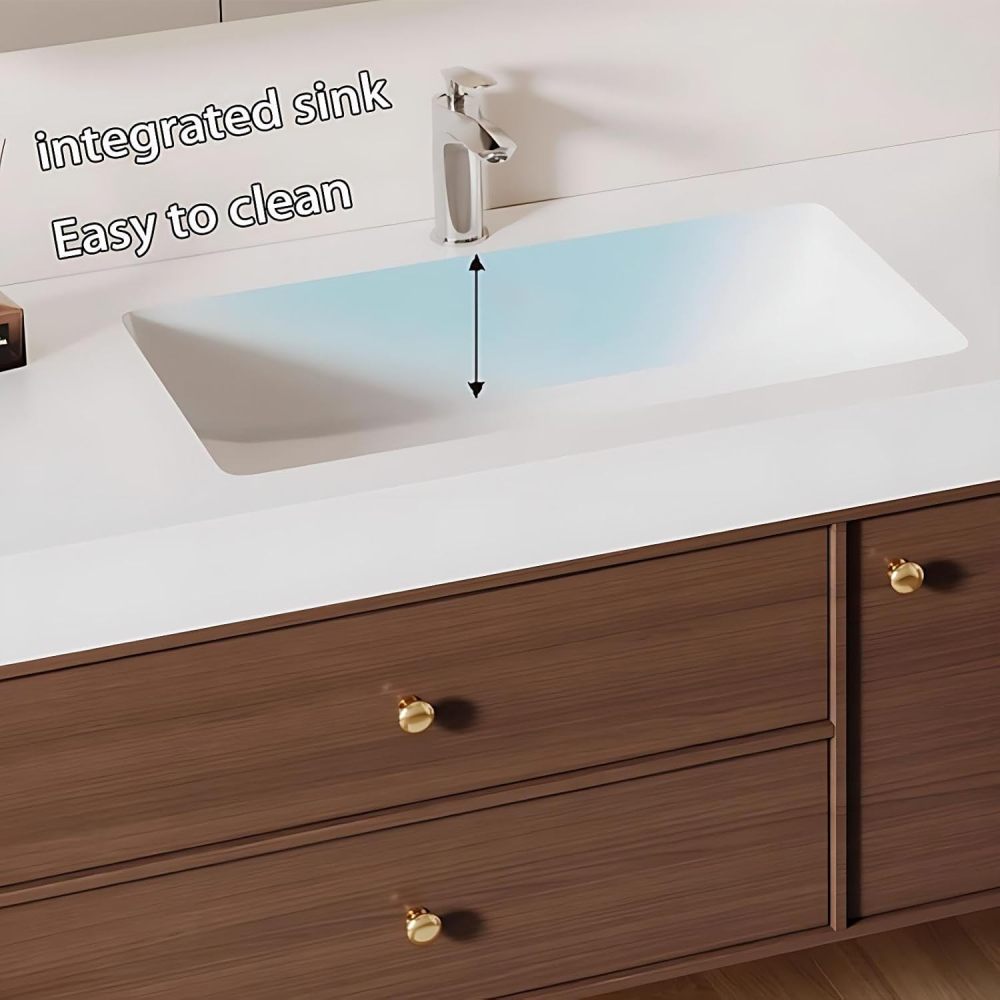 72IN Bathroom Vanity with Sink - Bathroom Vanity with Makeup Area Defog Mirror & 3 Drawers, Seamless Sink, Complete Accessories, Fully Assembled, Includes Makeup Stool, Wood