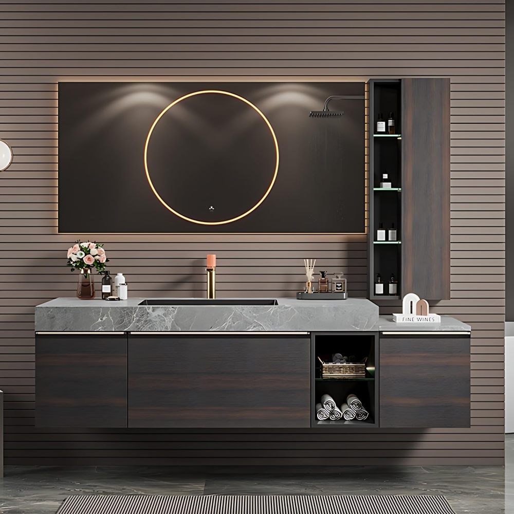 Modern Bathroom Vanity - Elegant Bathroom Vanity with Sink, Contains LED Smart Defog Function | Wall Mount | Multi-Layer Solid Wood Material | Modern and Stylish Design (88")