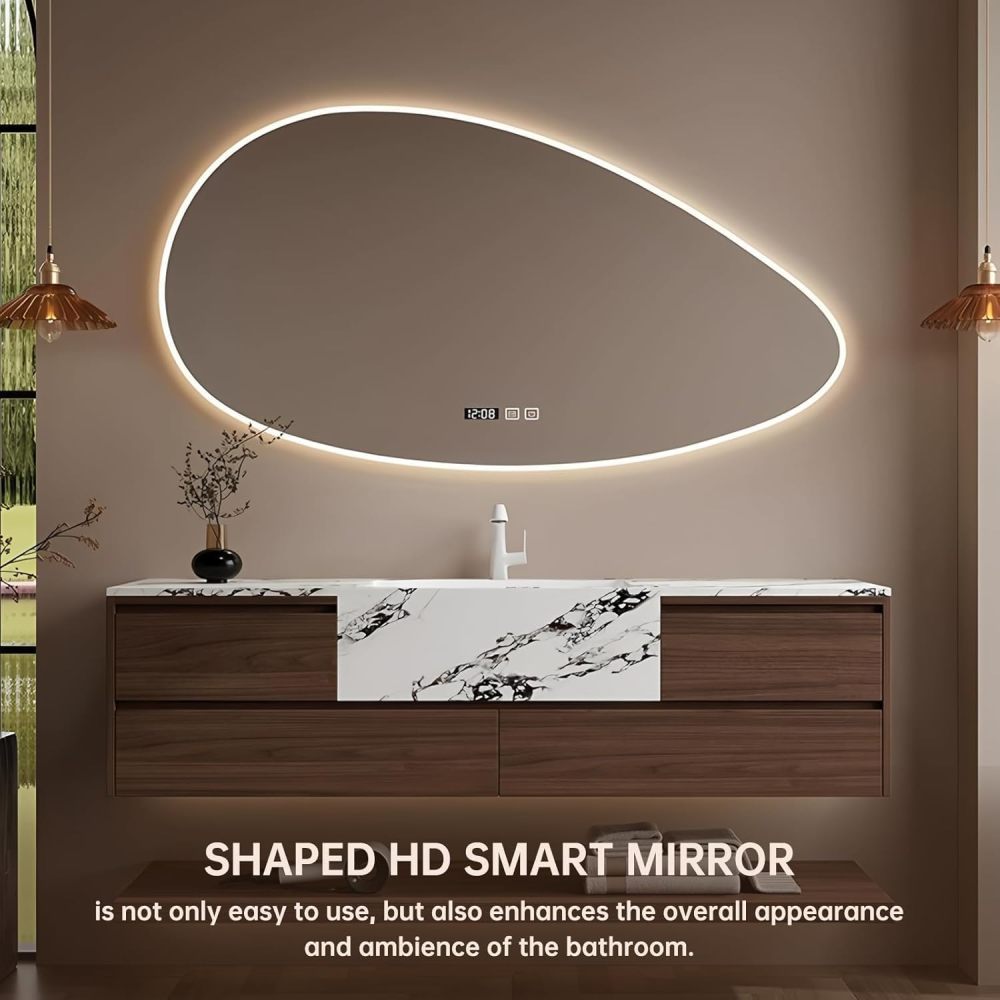 80IN Floating Bathroom Vanity with Sink - Solid Wood Vanity with Smart Defogging Mirror & Marble Rock Plate Basin, Large Storage Drawer, Includes Accessories, Walnut A