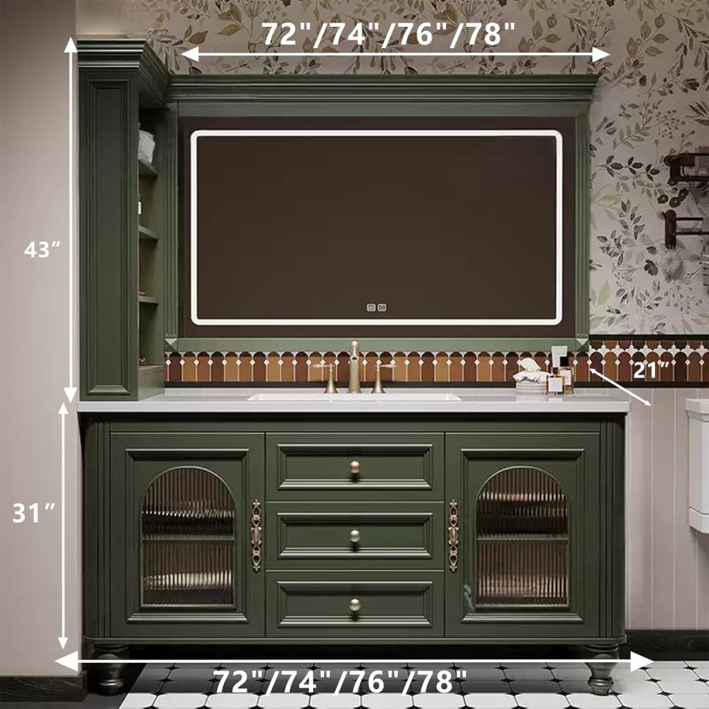 72IN Bathroom Vanity with Sink - Modern Stylish Bathroom Vanity with Smart Anti-Fog Mirror & Storage Cabinet, Complete Accessories, Fully Assembled, Green