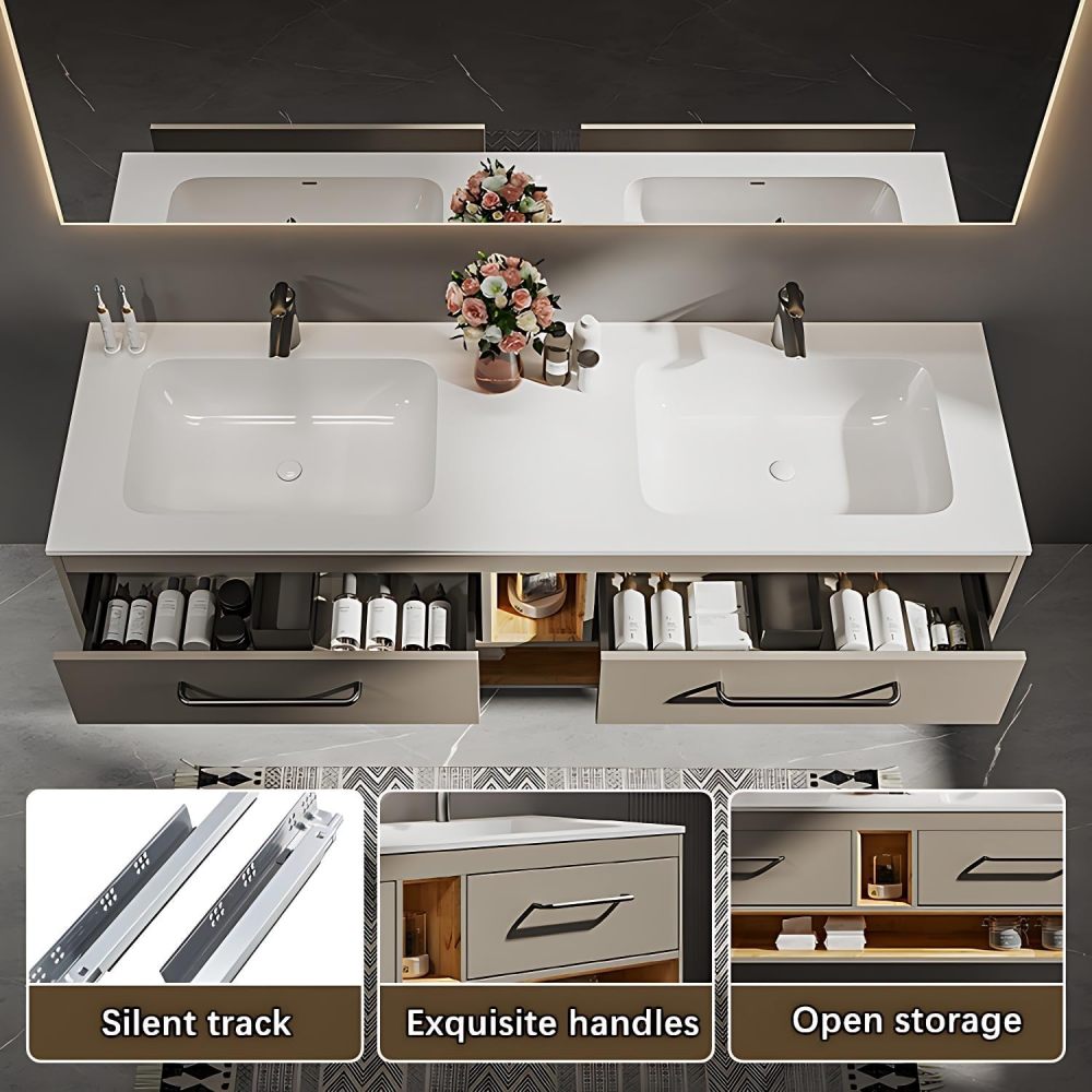 Bathroom Vanity with Sink - Double Sink Bathroom Vanity | Includes Faucet & Smart Defog Mirror Combination | Wall Mount | Multi-Layer Solid Wood Material