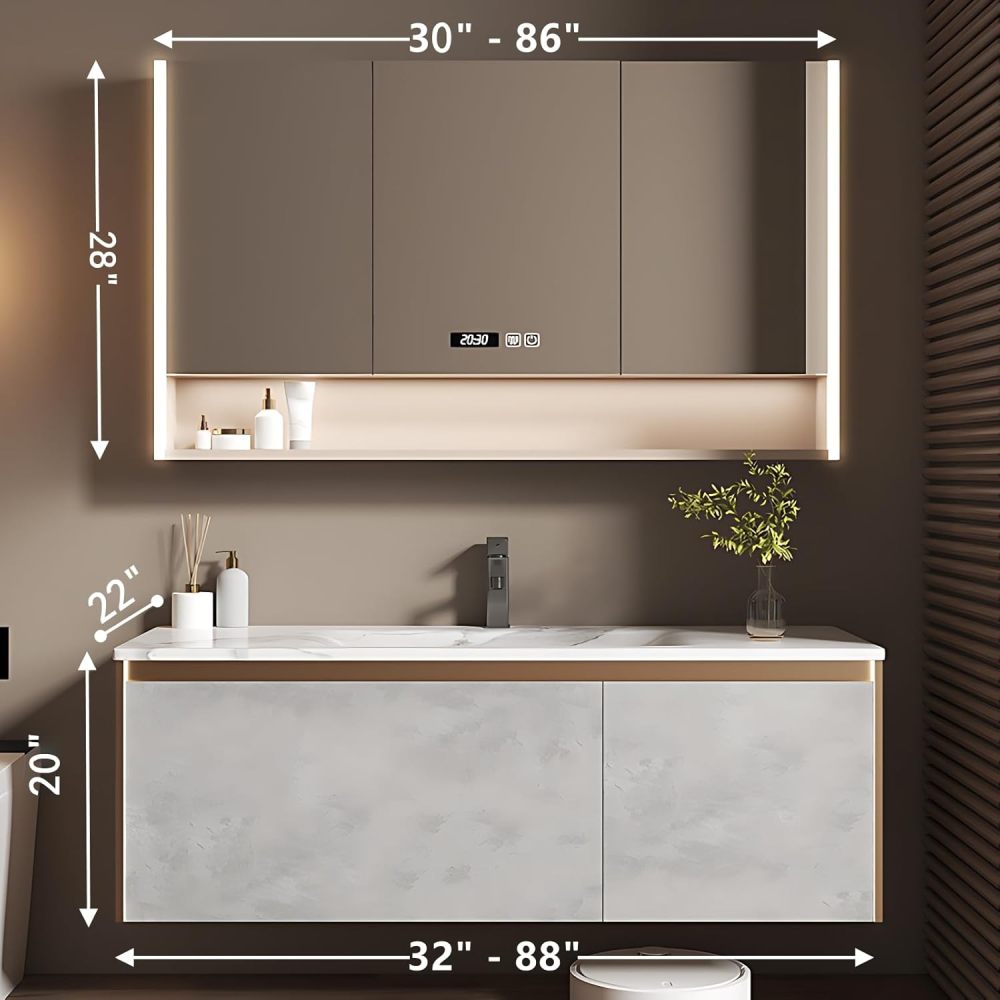Elegant Bathroom Vanity - Durable Bathroom Vanity with Sink, Intelligent Defogging LED Mirror & Bathroom Sink Cabinet| Wall Mount | Modern and Stylish Design (C, 32")