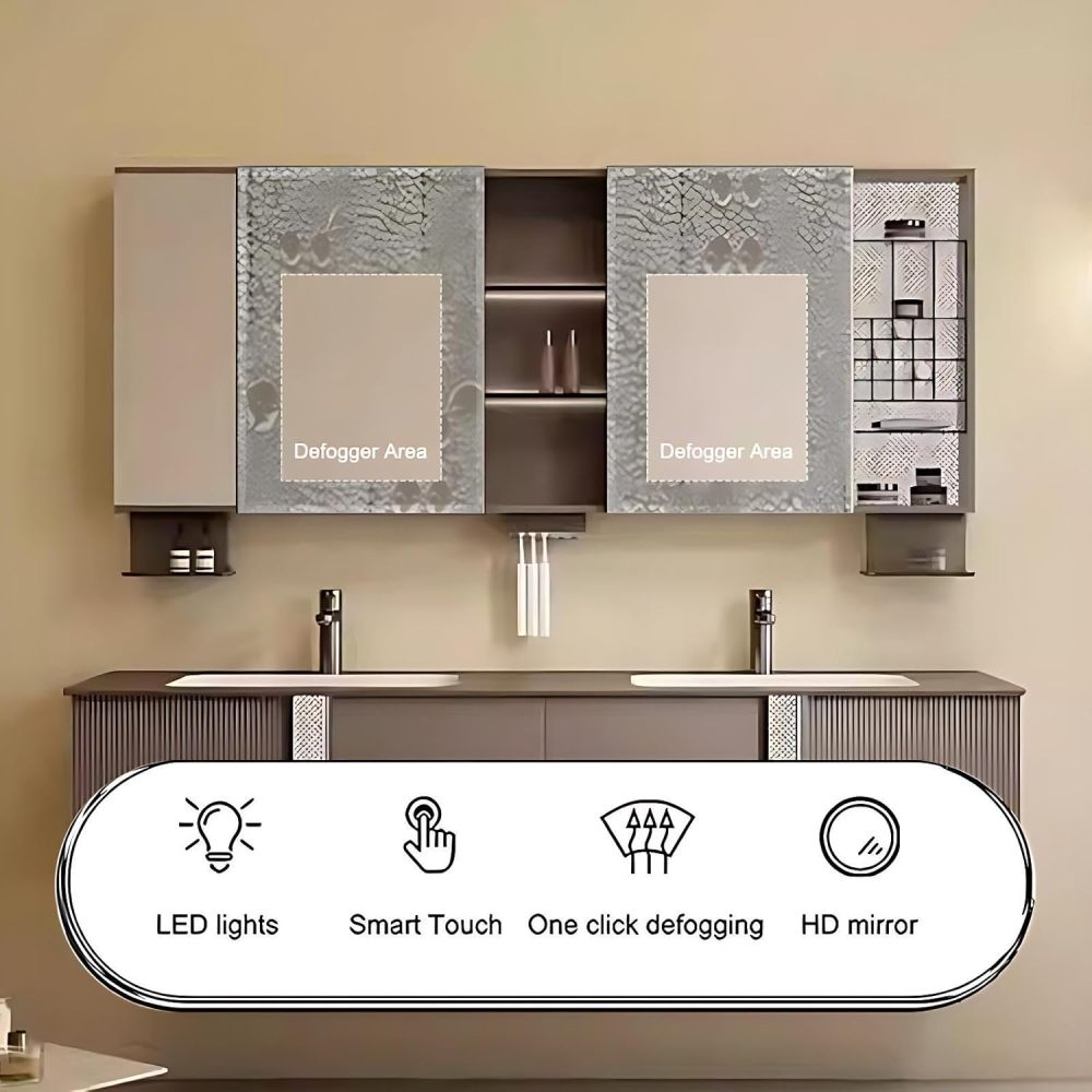 88IN Double Sink Bathroom Vanity - Modern Bathroom Vanity with Smart Defog Mirror, Simple Sink Cabinet with 2 Cabinet Door Storage, No Assembly Required