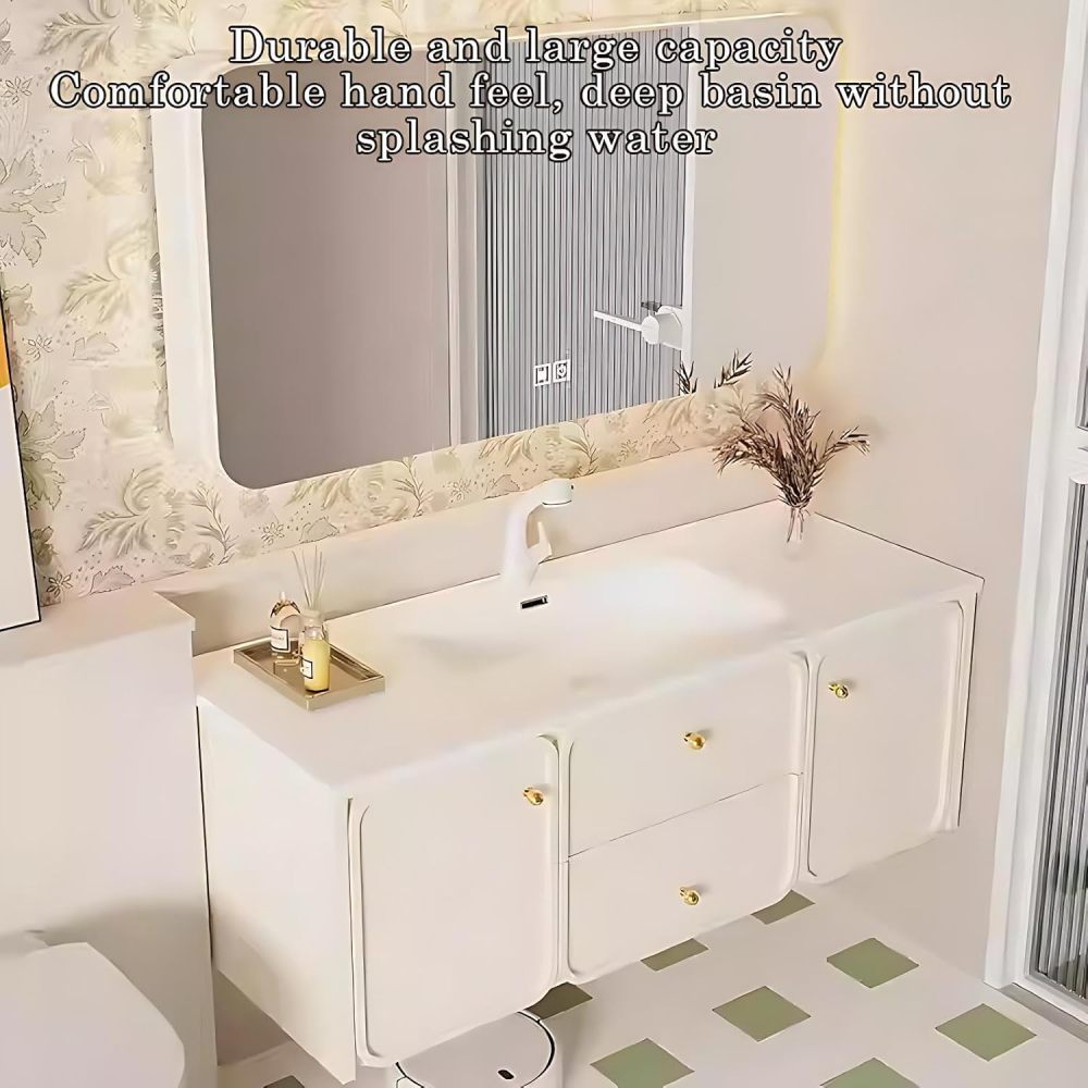 72IN Floating Bathroom Vanity with Sink - Sink Cabinets with Smart Anti-Fog Mirror, 2 Drawers Solid Wood Storage, Seamless Basin, Complete Accessories, Fully Assembled, White