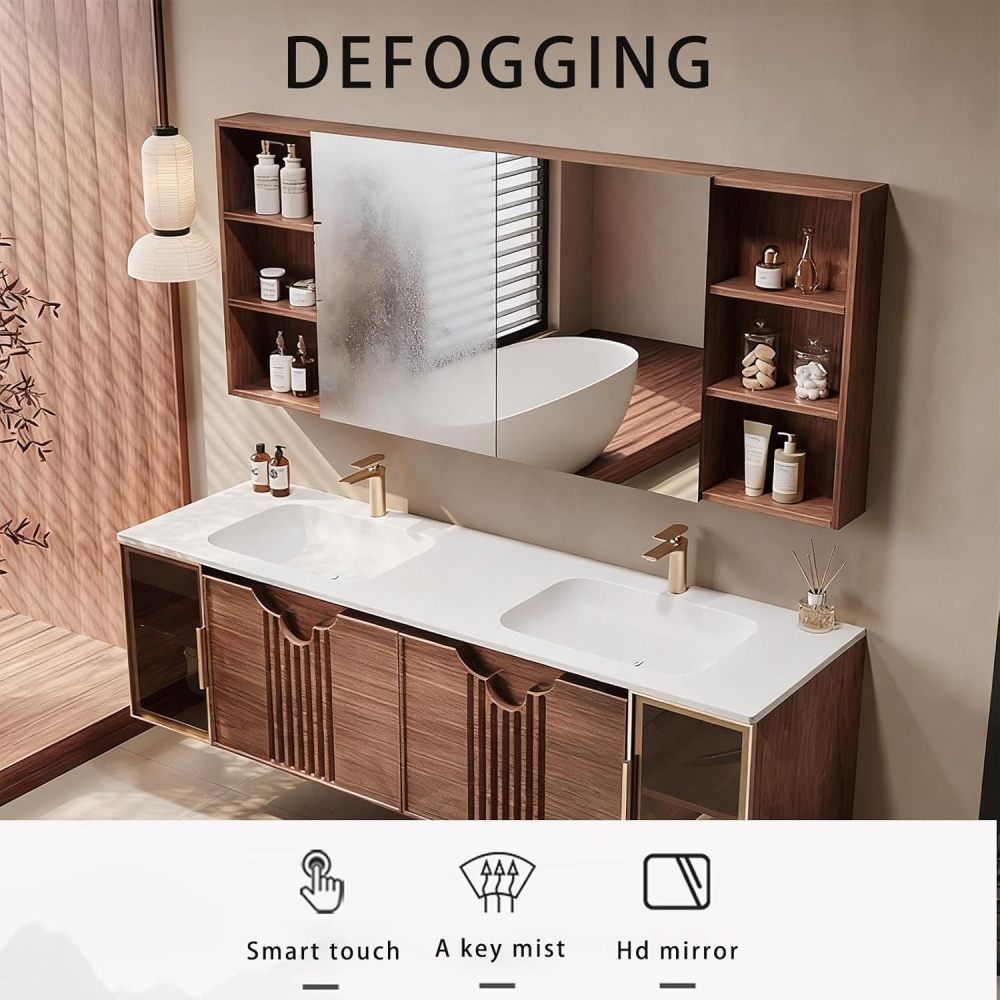 72IN Modern Bathroom Vanity with Sink - Solid Wood Wall-Mounted with Anti-Fog Mirror, Stylish Bathroom Vanity with Drawers, Custom ?Fully Assembled?,Mirror CABINETS