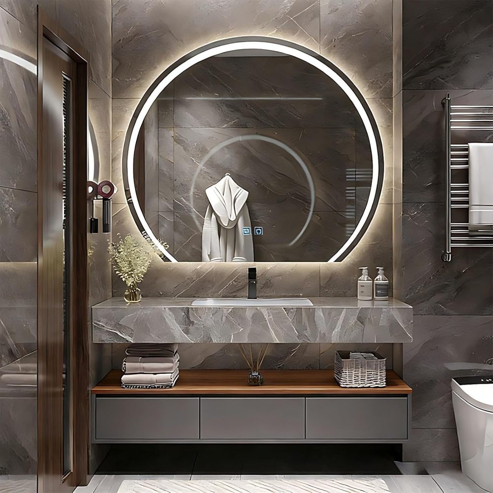 60IN Bathroom Vanity - Modern Bathroom Vanity with Smart Defog Mirror, One-Touch Defog & Lighting, Floating Bathroom Sink Cabinet with 3 Drawers & Seamless Sink, No Assembly Required