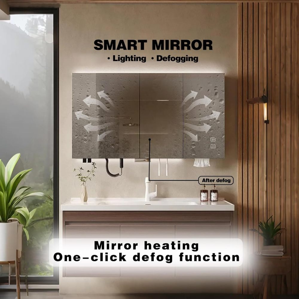 72IN Modern Bathroom Vanity - Solid Wood Bathroom Vanity Cabinet with Smart Anti-Fog Mirror ? Integrated Sink, Stylish Floating Design with Ample Storage