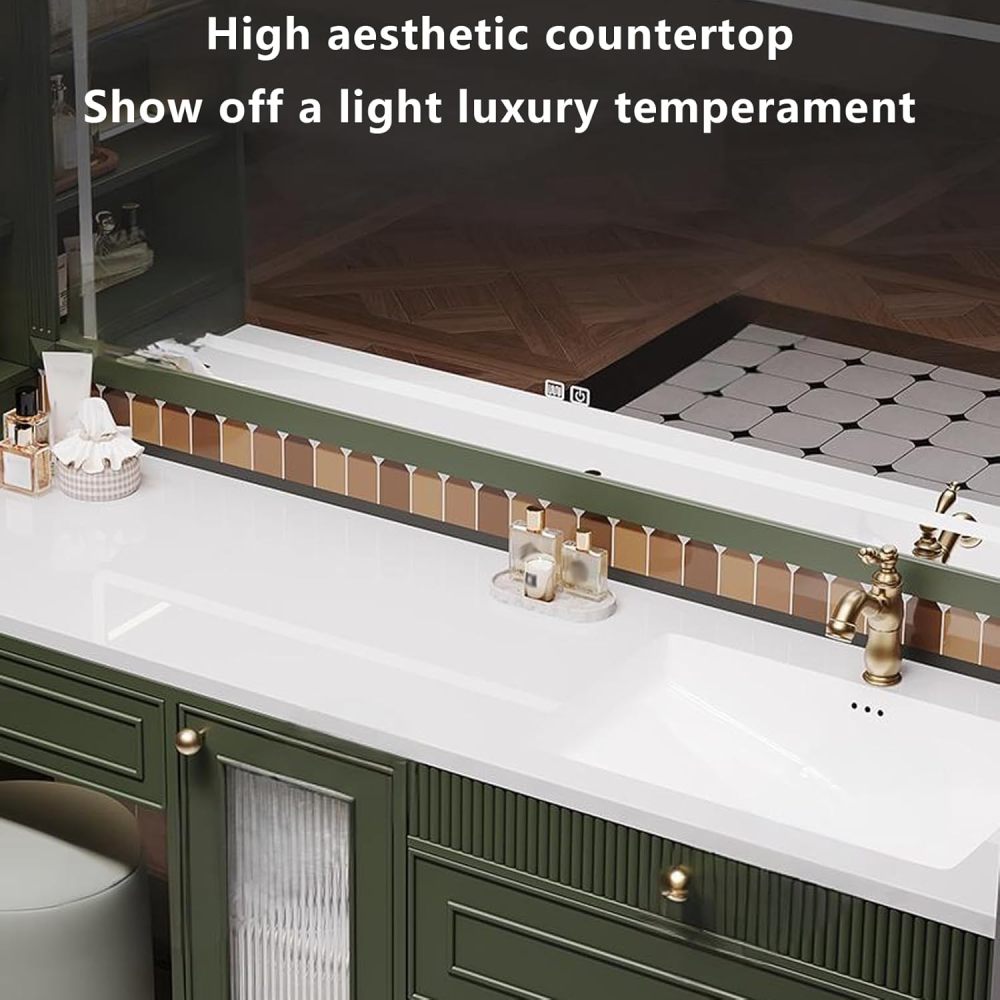 72IN Bathroom Vanity with Sink - Solid Wood Wall-Mount Bathroom Vanity with Ample Storage, Anti-Fog LED Mirror, Custom Options, Complete Accessories, Fully Assembled, Green