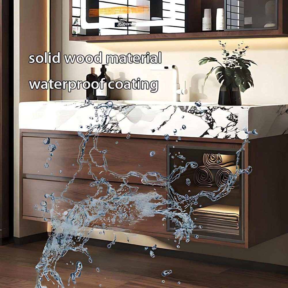 72IN Bathroom Vanity with Sink - Bathroom Vanity with Smart LED Defrost Mirror, Wall-Mount Sink Cabinet, Seamless Basin & Waterproof Finish, Complete Accessories, Fully Assembled, B