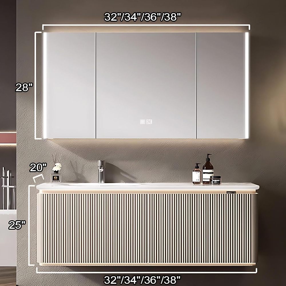 38IN Bathroom Vanity - Modern Bathroom Vanity with 2 Large Capacity Drawers, Simple Sink Cabinet with Smart Defog Mirror, Customizable Size, No Assembly Required, Beige