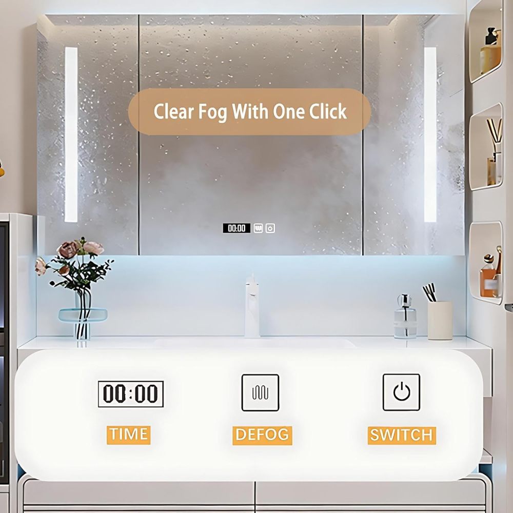 72IN Bathroom Vanity - Bathroom Vanity with Sink, Solid Wood Floating Sink Cabinet, Smart Defogging Mirror, Stylish Storage, Wall Mounted Design, Fully Assembled, White C