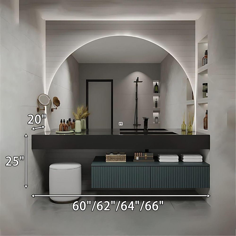 60IN Bathroom Vanity with Sink - Modern Bathroom Vanity with Smart Defog Mirror, One-Touch Defog & Lighting, Stylish Sink Cabinet with 2 Drawerse, Includes Stool, Grey-B