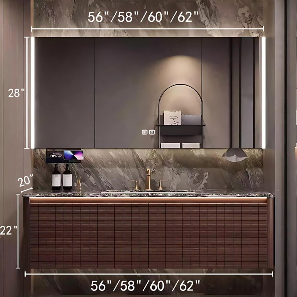 58IN Bathroom Vanity with Sink - Smart Bathroom Vanity with Smart Defog Mirror, Floating Sink Cabinet with 2 Large Capacity Drawers, Customizable Size, No Assembly Required