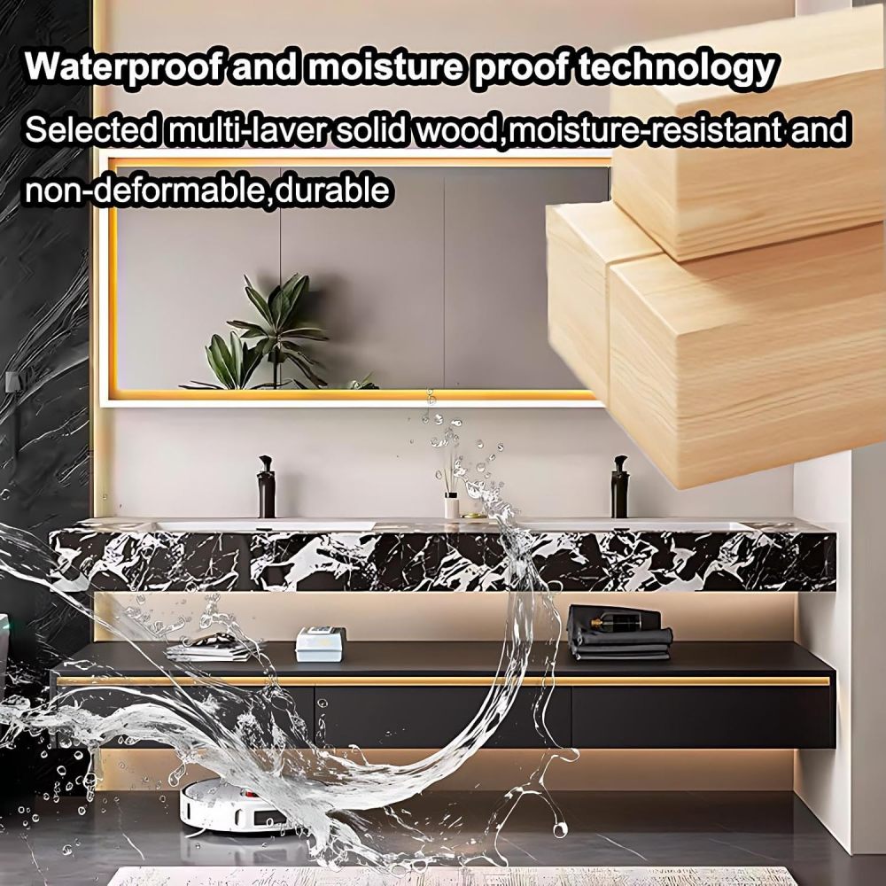 98IN Bathroom Vanity with Sink - Floating Bathroom Vanity with Smart Defog Mirror & Seamless Sink, Modern Sink Cabinet with 3 Drawers, No Assembly Required