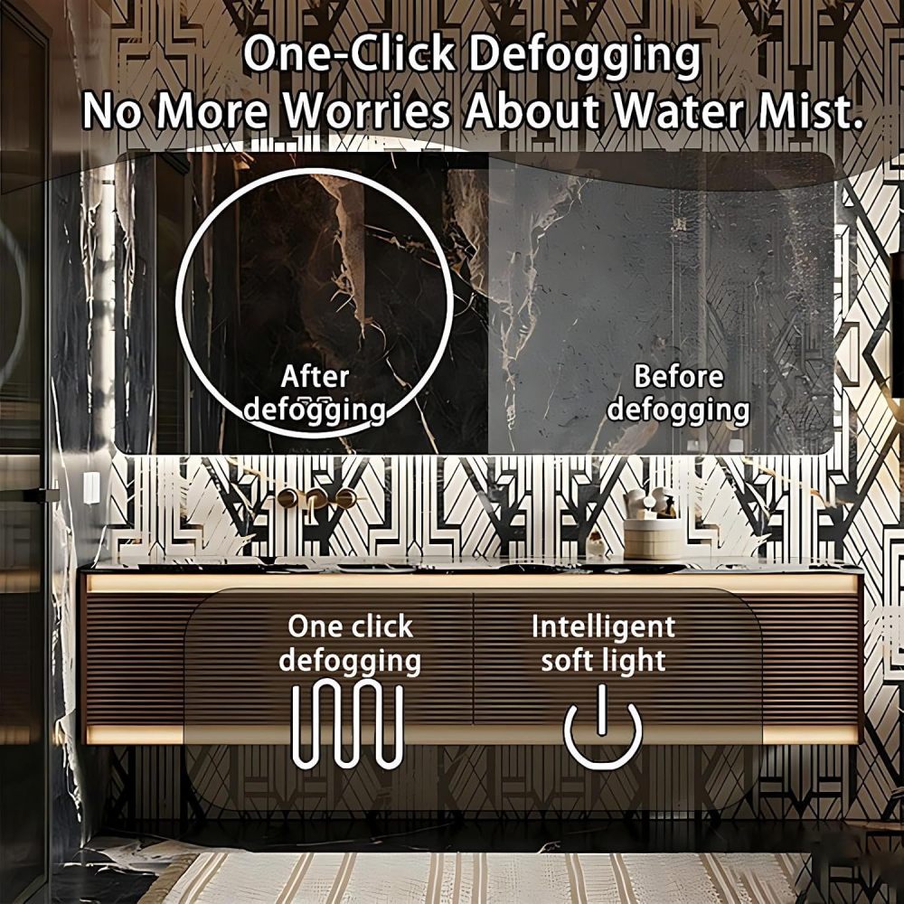 60IN Bathroom Vanity - Modern Bathroom Vanity with Smart Defog Mirror, One-Touch Defog & Lighting, Solid Wood Sink Cabinet with 2 Drawer and Seamless Sink, No Assembly Required