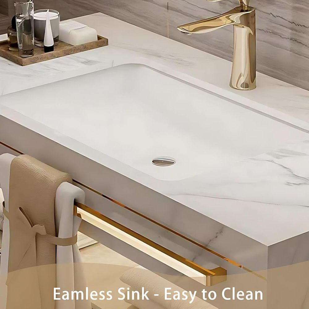60IN Bathroom Vanity with Sink - Luxury Bathroom Vanity with Smart Defogger Mirror, One-Touch Defog & Lighting, Sink Cabinet with 2 Drawers & TowelRack, Off White - Mirror