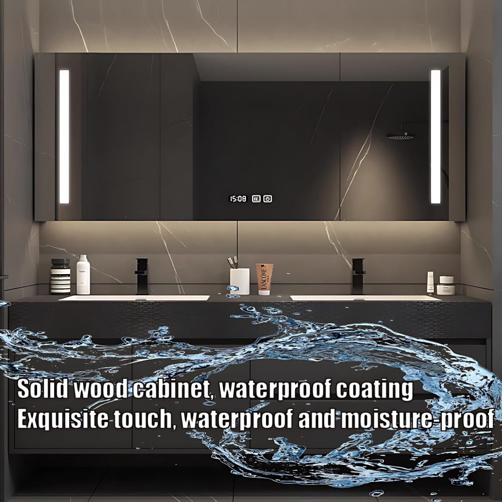 Modern Bathroom Vanity with Double Sink – Wall-Mounted Bathroom Cabinet with Sink, LED Mirror, 2 Drawers, Mirror Cabinet – Floating Vanity Set for Stylish Storage (Black, 72IN)