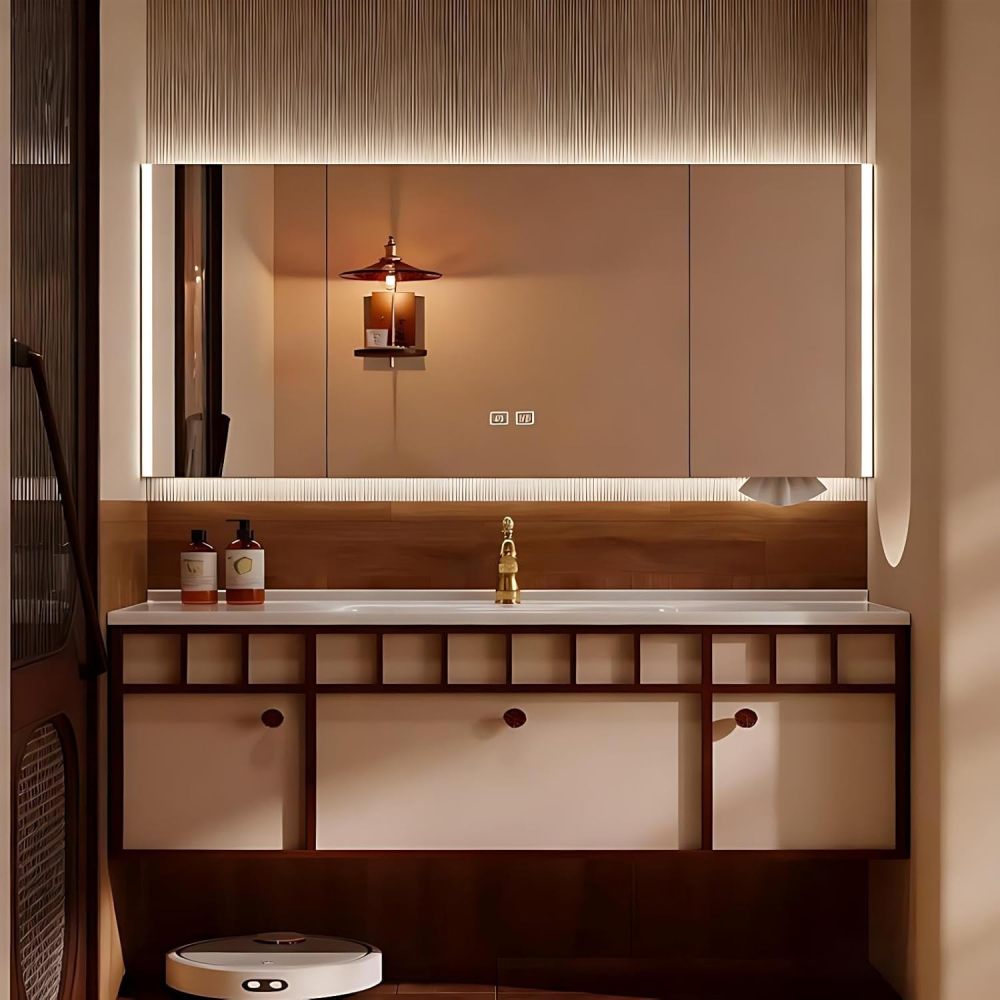 72IN Floating Bathroom Vanity with Sink - Bathroom Vanity with Smart Anti-Fog Mirror & Seamless Basin, Storage Sink Cabinet with Drawer | Complete Accessories, Fully Assembled, Wood B