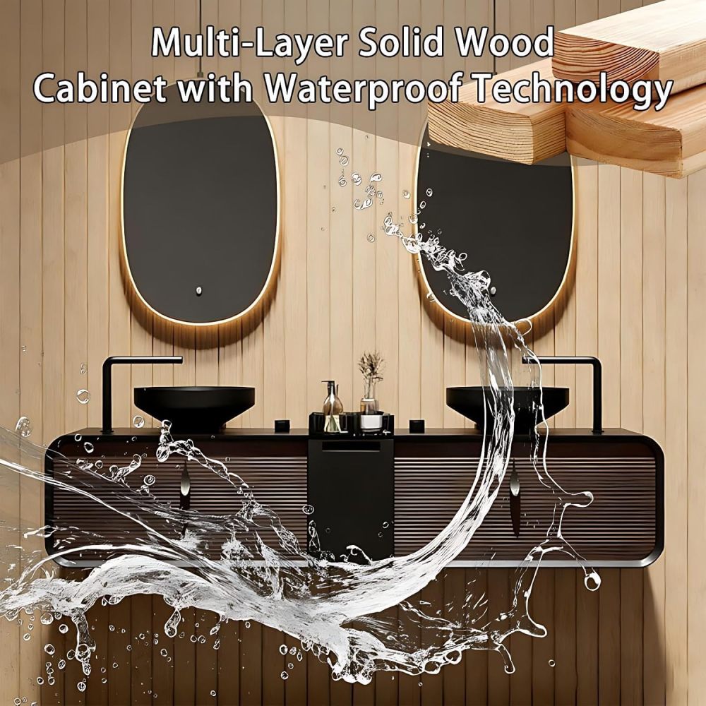 60IN Double Sink Bathroom Vanity - Luxury Bathroom Vanity with Smart Defog Mirror, One-Touch Defog & Lighting, Floating Sink Cabinet with 2 Large Capacity Drawers, No Assembly Required