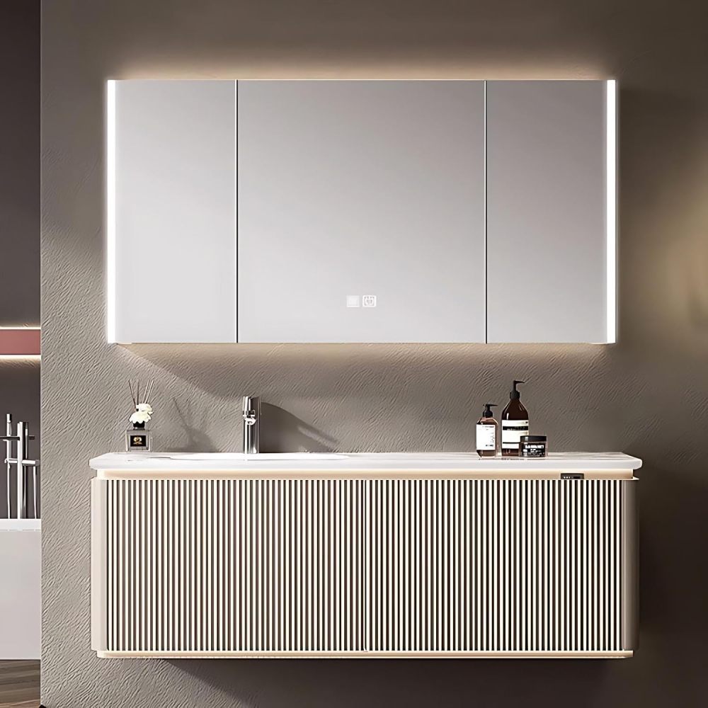 38IN Bathroom Vanity - Modern Bathroom Vanity with 2 Large Capacity Drawers, Simple Sink Cabinet with Smart Defog Mirror, Customizable Size, No Assembly Required, Beige