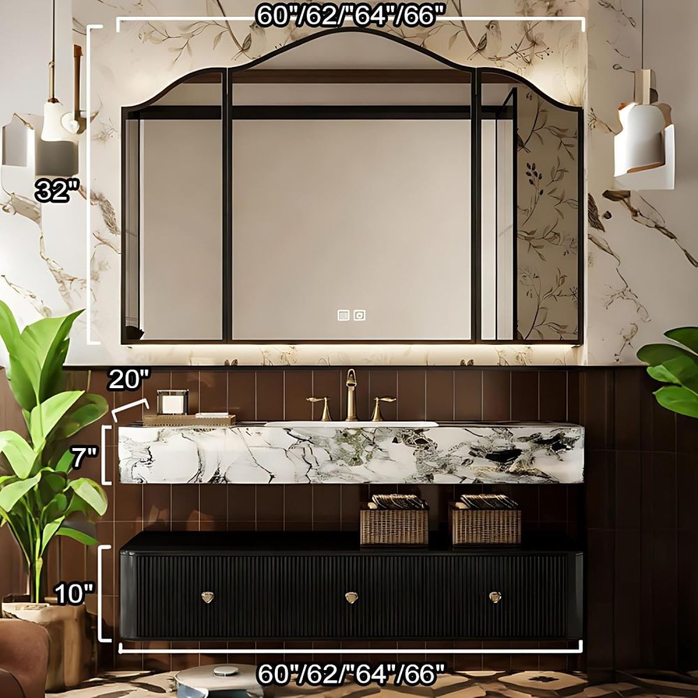 60IN Bathroom Vanity - Luxury Bathroom Vanity with Smart Defog Mirror, Simple Sink Cabinet with 3 Large Capacity Drawers & Seamless Sink, No Assembly Required