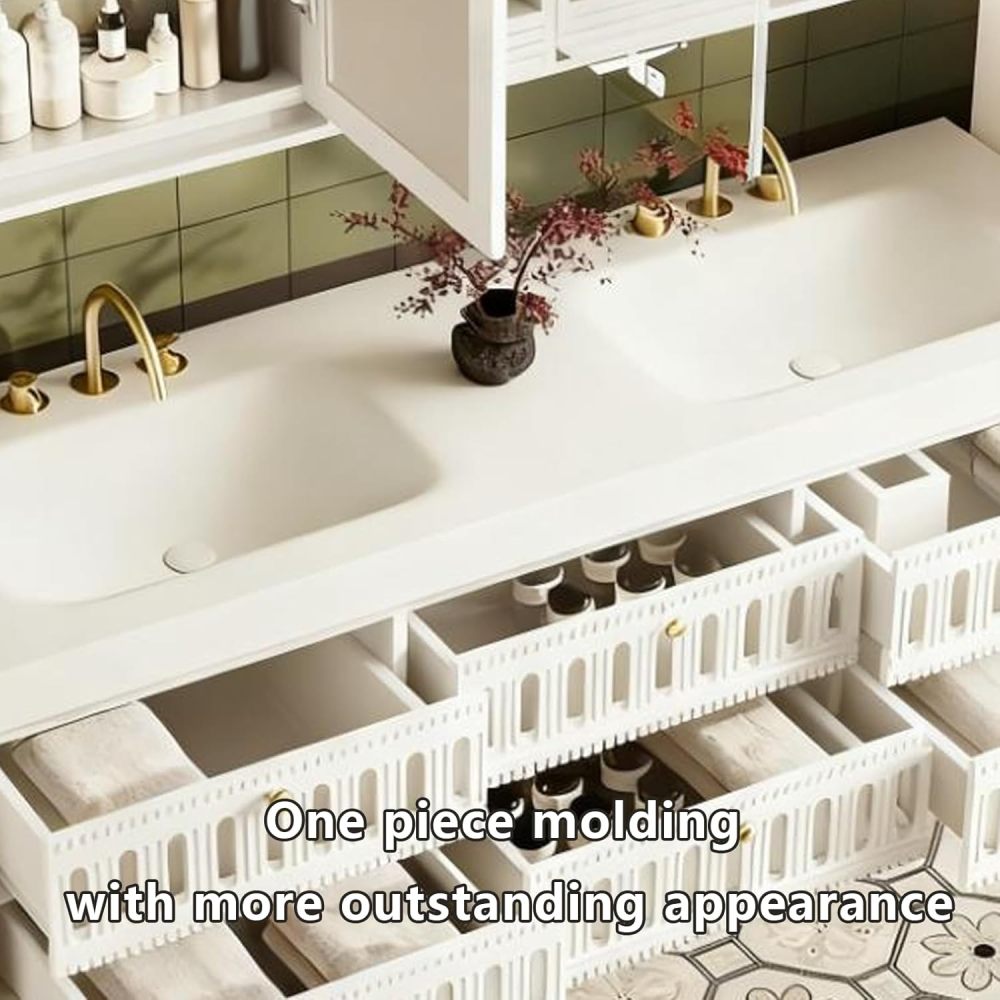 72IN Double Sink Bathroom Vanity - Luxury Bathroom Vanity with Smart LED Defogging Mirror ? Spacious Storage Cabinets, Customizable Design for Effortless Organization, White