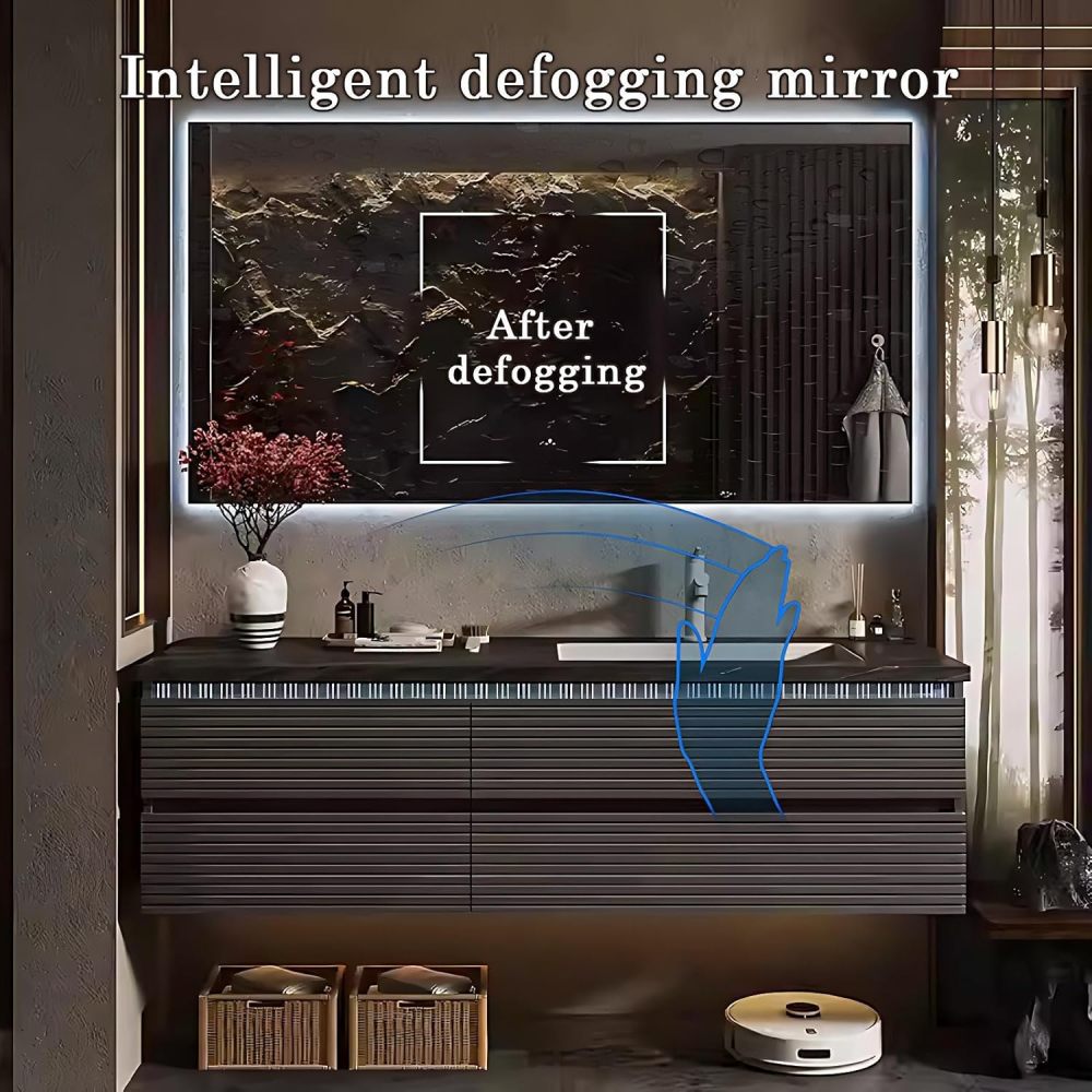 72IN Floating Bathroom Vanity with Sink - Smart Anti-Fog Mirror, 4-Drawer Solid Wood Storage Sink Cabinet, Seamless Basin, Complete Accessories, Fully Assembled, Grey