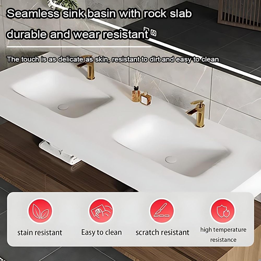 70IN Double Sink Bathroom Vanity - Modern Bathroom Vanity with Smart Defog Mirror, Simple Modern Sink Cabinet with 3 Large Capacity Drawers, No Assembly Required