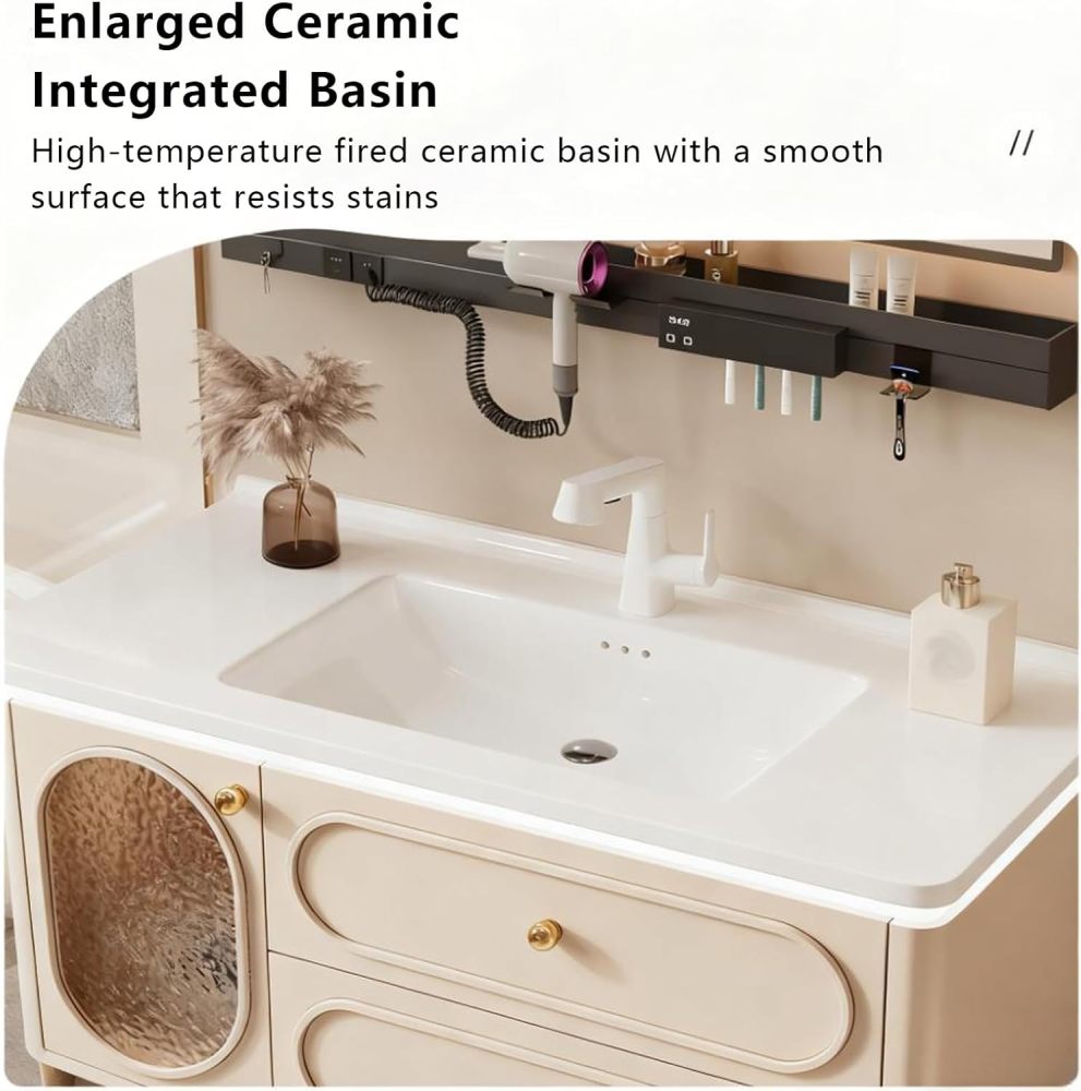 72IN Modern Bathroom Vanity - Bathroom Vanity with Sink and Anti-Fog Mirror, Solid Wood Sink Cabinet with Multiple Storage Space, Wall-Mounted