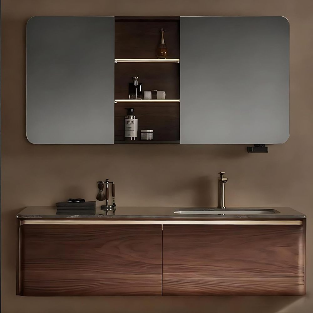 34IN Bathroom Vanity - Modern Bathroom Vanity with with 2 Large Capacity Drawers, Solid Wood Sink Cabinet with Smart Defog Mirror, Customizable Size, No Assembly Required