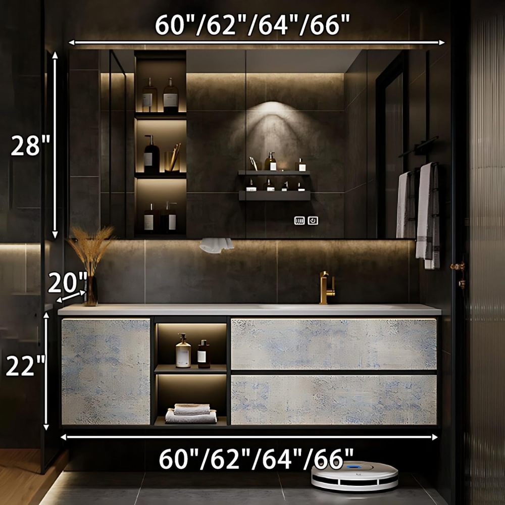 60IN Bathroom Vanity - Luxury Bathroom Vanity with Smart Defog Mirror, One-Touch Defog, Floating Bathroom Sink Cabinet with 2 Drawers & Door, No Assembly Required, White - Mirror