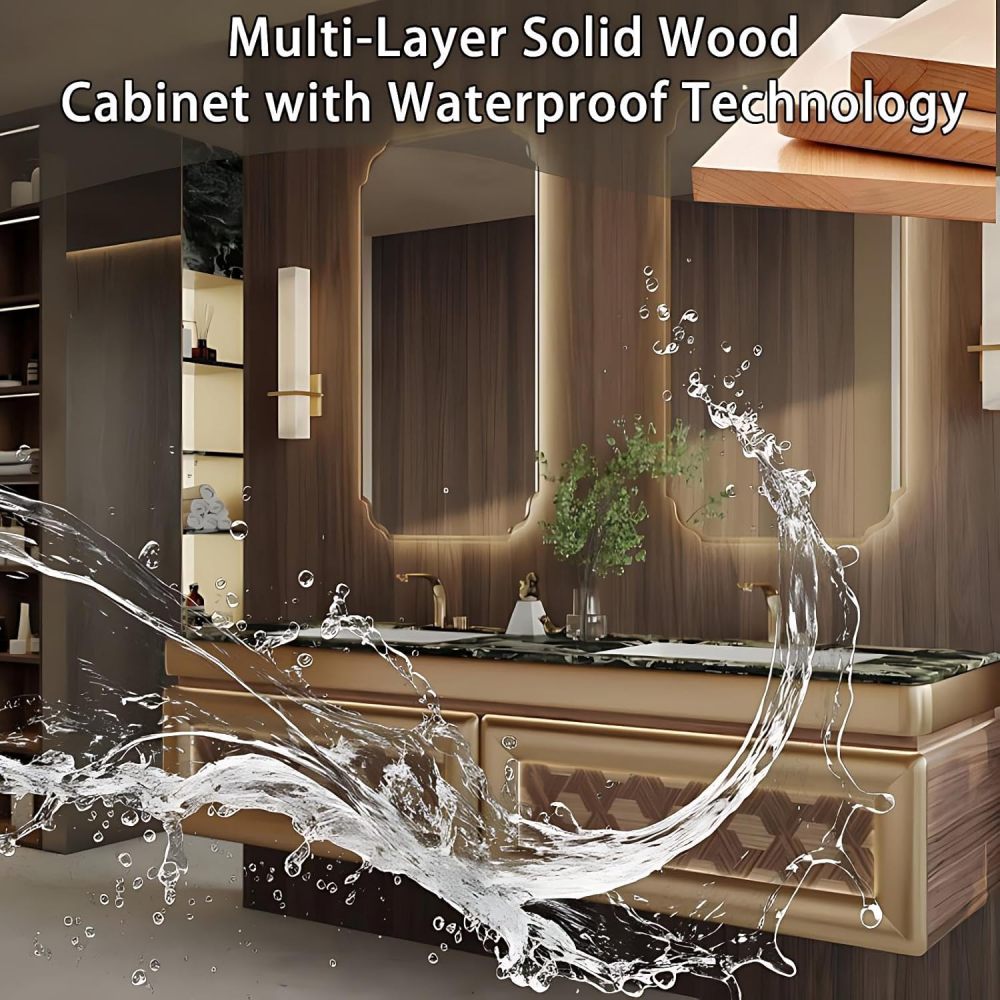 60IN Double Sink Bathroom Vanity - Luxury Bathroom Vanity with Smart Defog Mirror & 2 Drawers, One-Touch Defog & Lighting, Floating Sink Cabinet with Seamless Sink, No Assembly Required