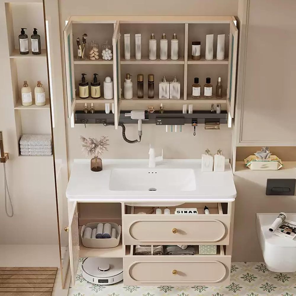 72IN Modern Bathroom Vanity - Bathroom Vanity with Sink and Anti-Fog Mirror, Solid Wood Sink Cabinet with Multiple Storage Space, Wall-Mounted
