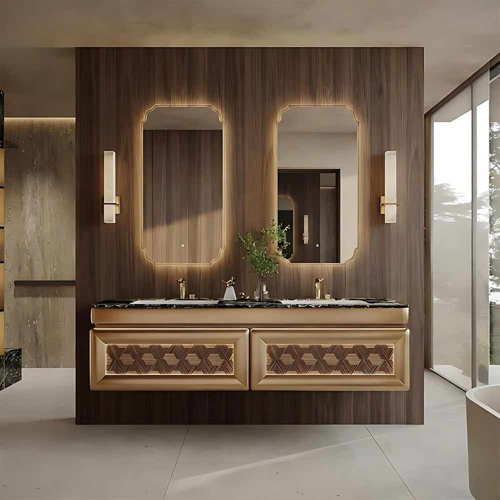 60IN Double Sink Bathroom Vanity - Luxury Bathroom Vanity with Smart Defog Mirror & 2 Drawers, One-Touch Defog & Lighting, Floating Sink Cabinet with Seamless Sink, No Assembly Required