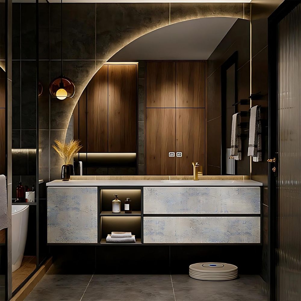 60IN Bathroom Vanity - Luxury Bathroom Vanity with Smart Defog Mirror, One-Touch Defog, Floating Bathroom Sink Cabinet with 2 Drawers & Door, No Assembly Required, White - Mirror