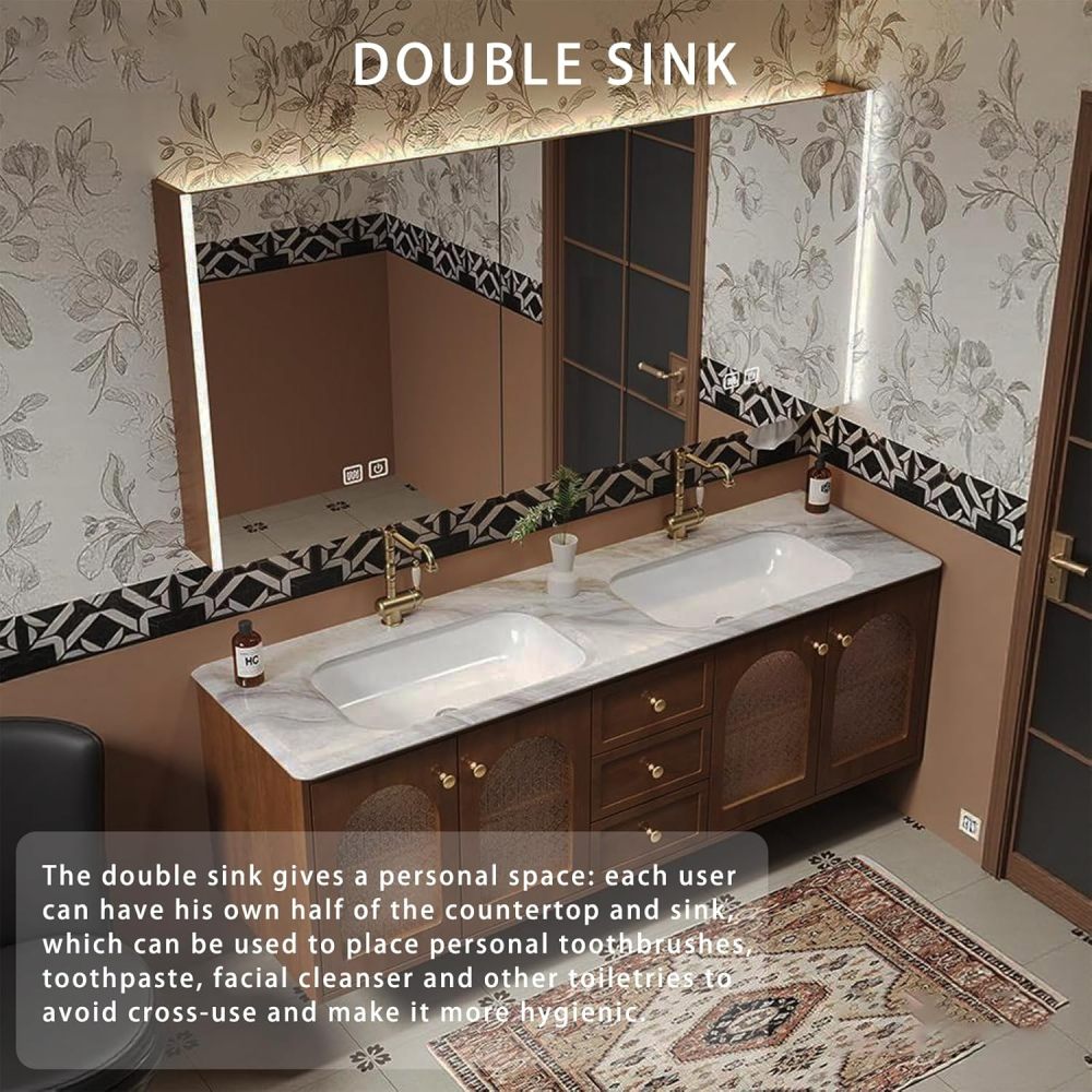 72IN Modern Bathroom Vanity with Sink, Solid Wood Wall-Mounted Bathroom Vanity, Smart Anti-Fog Mirror, Stylish Storage with Drawers, Fully Assembled