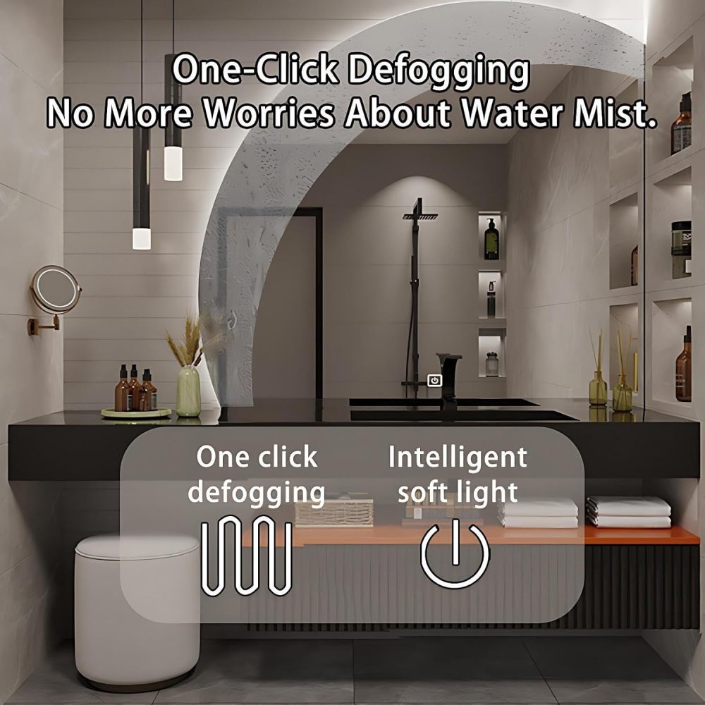 60IN Bathroom Vanity with Sink - Modern Bathroom Vanity with Smart Defog Mirror, One-Touch Defog & Lighting, Stylish Sink Cabinet with 2 Drawerse, Includes Stool, Grey-A