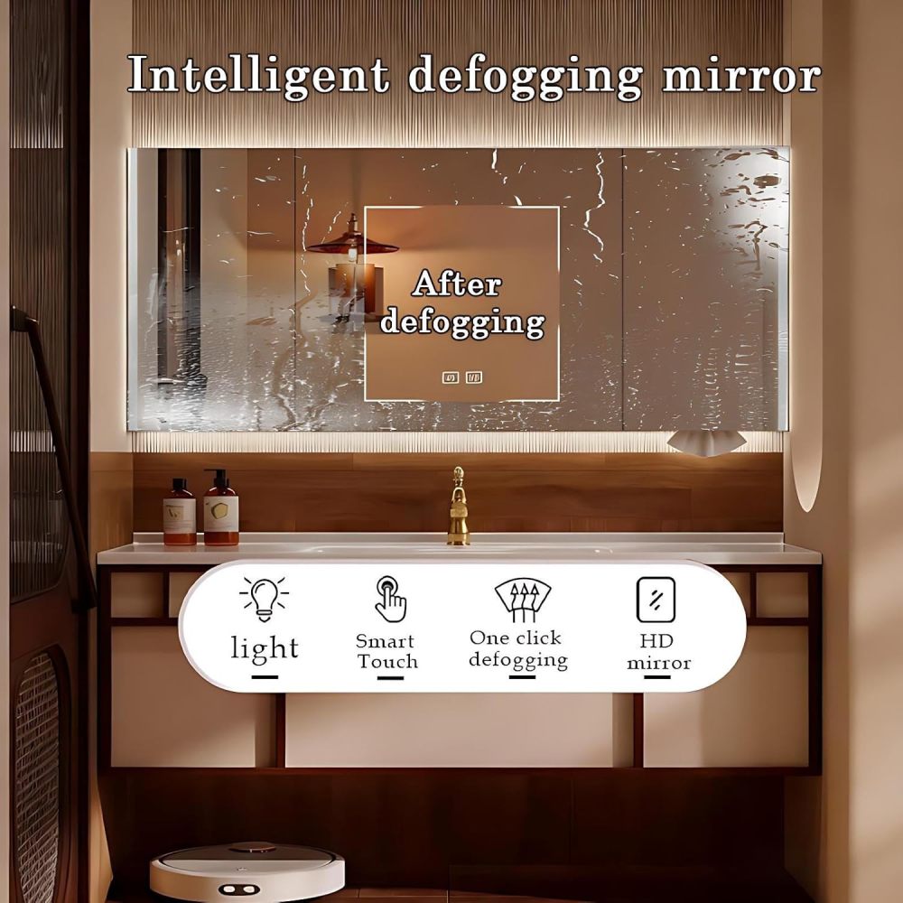 72IN Floating Bathroom Vanity with Sink - Bathroom Vanity with Smart Anti-Fog Mirror & Seamless Basin, Storage Sink Cabinet with Drawer | Complete Accessories, Fully Assembled, Wood B
