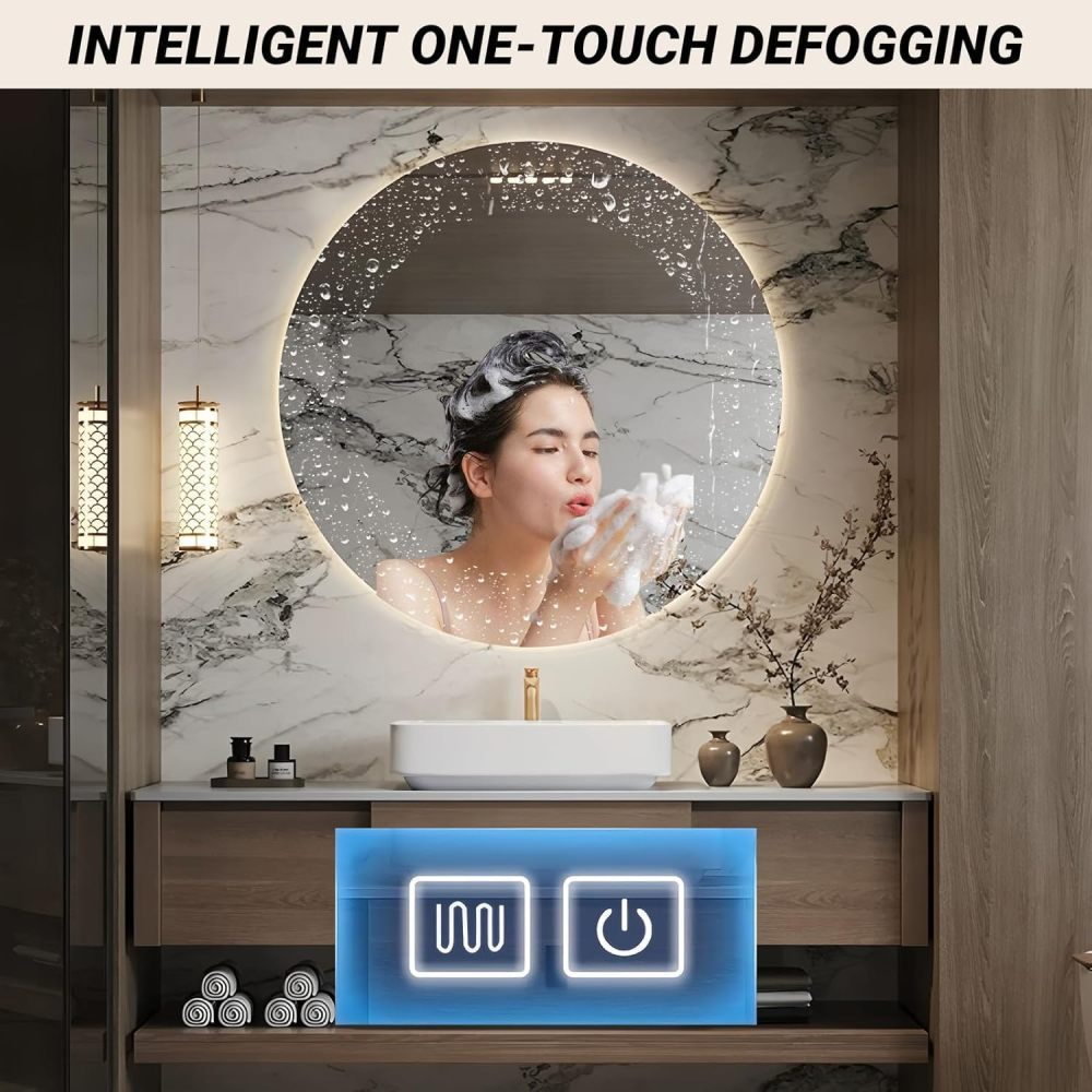 72IN Floating Bathroom Vanity with Sink - Solid Wood Sink Cabinet with Smart Defogging Mirror, Storage Shelf, Modern Wall-Mount Vanity Set, Includes Accessories, Walnut A