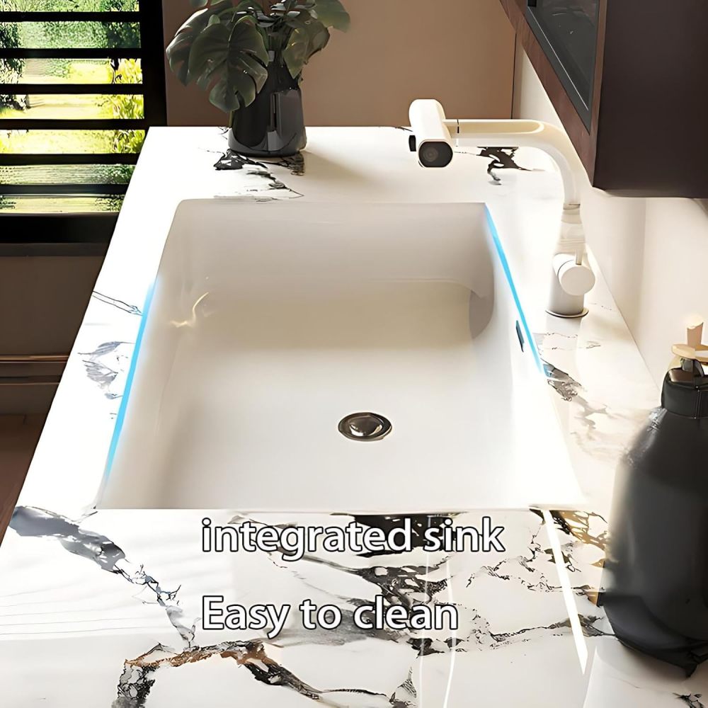 72IN Bathroom Vanity with Sink - Bathroom Vanity with Smart LED Defrost Mirror, Wall-Mount Sink Cabinet, Seamless Basin & Waterproof Finish, Complete Accessories, Fully Assembled, B