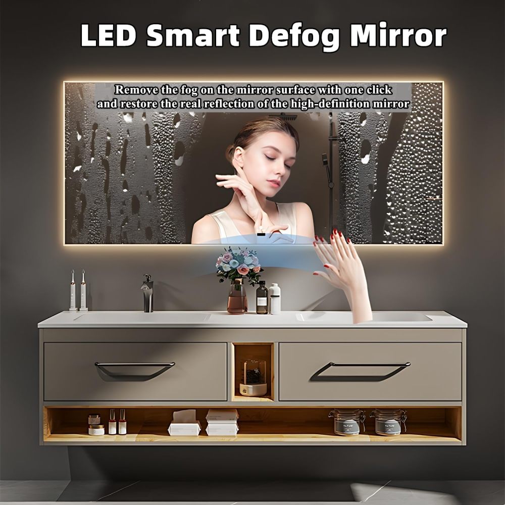Bathroom Vanity with Sink - Double Sink Bathroom Vanity | Includes Faucet & Smart Defog Mirror Combination | Wall Mount | Multi-Layer Solid Wood Material