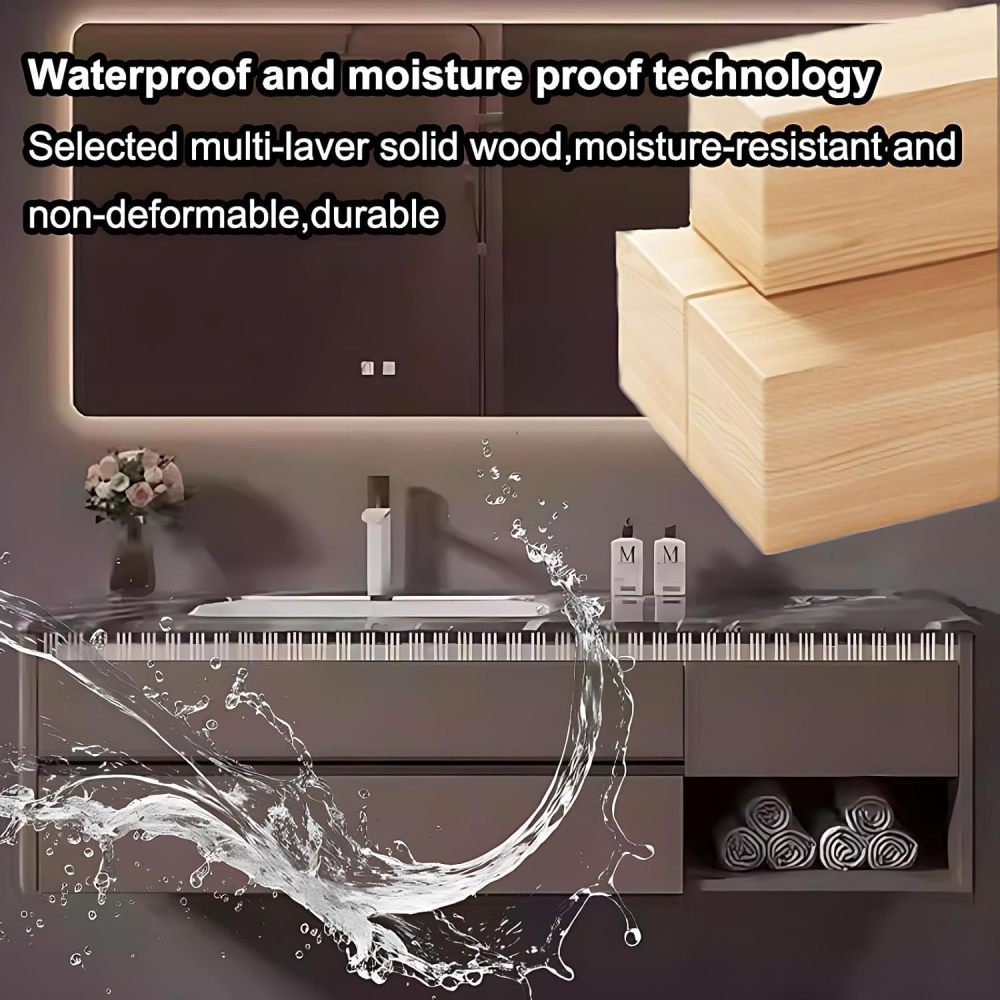 62IN Bathroom Vanity with Sink - Luxury Bathroom Vanity with Smart Defog Mirror, Modern Sink Cabinet with Multiple Storage Areas, Complete Accessories, No Assembly Required